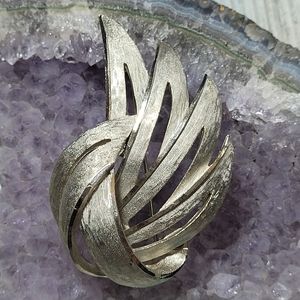 Vintage BSK Brushed wave leaf Brooch.